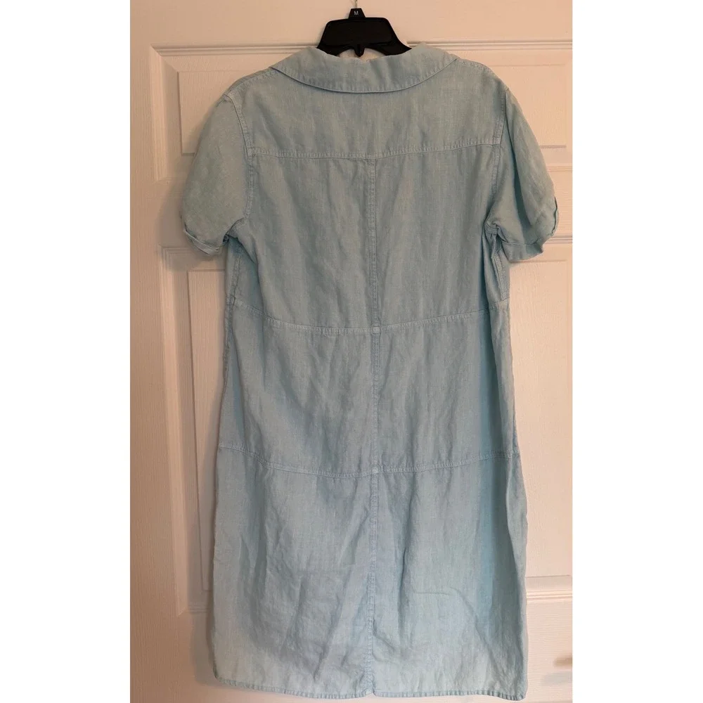 Pure Amici Light Blue 100% Linen Short Sleeve V-Neck Shift Dress L